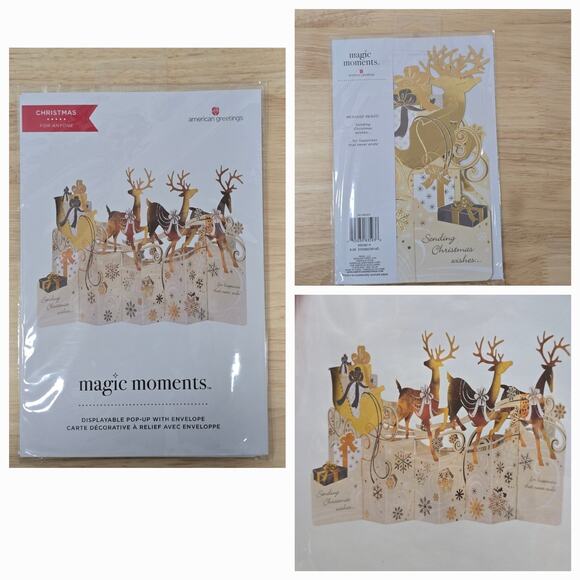 american greetings Magic Moments Reindeer Sleigh Display Pop-Up Christmas Card - Picture 1 of 4